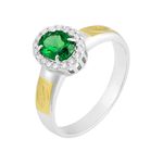 Anel de Formatura Fisioterapia Feminino em Prata 950 com Ouro 18k e Pedra Oval Verde