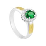Anel de Formatura Fisioterapia Feminino em Prata 950 com Ouro 18k e Pedra Oval Verde