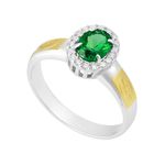 Anel de Formatura Fisioterapia Feminino em Prata 950 com Ouro 18k e Pedra Oval Verde