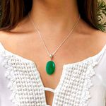 Pingente em Prata 925 com Pedra Natural Jade Verde Oval