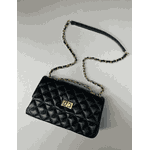Bolsa Lavínia Couro Preto com Ferragens Dourada