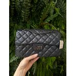 Bolsa Kiara Média Couro Metalizado Preto com ferragens grafite
