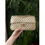 Bolsa Kiara Média Chevron Couro Metalizado Ouro Light