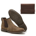 Botina Masculina Chelsea Vicent Camurça Taupe + Carteira+ Renovador de Couro