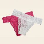 KIT DUO CALCINHA TANGA EM RENDA BRANCO/ROSA
