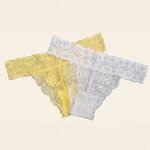 KIT DUO CALCINHA TANGA EM RENDA BRANCA/AMARELO