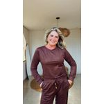 Conjunto Suede Manga Longa Marrom Café 