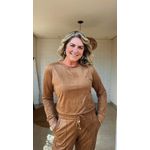 Conjunto Suede Manga Longa Caramelo