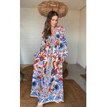 Vestido Longo Manga Sonho De Mar Estampado