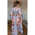 Vestido Longo Manga Sonho De Mar Estampado