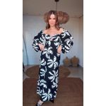 Vestido Longo Manga Coqueirada Estampado