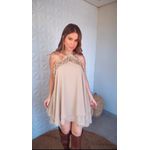 Vestido Curto Babado Bege 