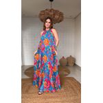 Vestido Babados Rosas Pintadas Estampado