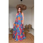 Vestido Babados Rosas Pintadas Estampado