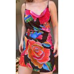 Vestido Curto Rosas Pintadas Estampado