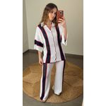 Conjunto Calça Crochê Listrado Off White