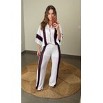 Conjunto Calça Crochê Listrado Off White