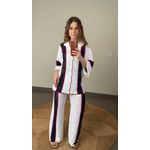 Conjunto Calça Crochê Listrado Off White
