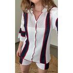 Conjunto Short Crochê Listra Off White