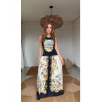 Vestido Midi Lenço Moldura Conchas Estampado