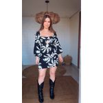 Vestido Curto Manga Coqueirada Estampado