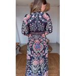 Vestido Longo Manga Jardim Maravilhoso Estampado
