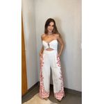Macacão Pantalona Bordado Tropical Estampado