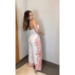 Macacão Pantalona Bordado Tropical Estampado
