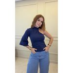 Blusa Nula Manga Cíntia Azul Marinho