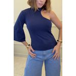Blusa Nula Manga Cíntia Azul Marinho