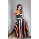 Vestido Longo Estampado Listra Onda De Cor 
