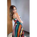 Vestido Longo Estampado Listra Onda De Cor 