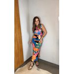 Vestido Pregas Fantasia Estampado