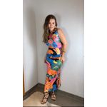 Vestido Pregas Fantasia Estampado