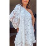 Vestido Curto Manga Pacth De Renda Off White