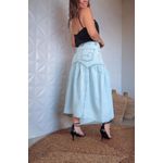 Saia Midi Jeans Pala Curva Franzida Estampado