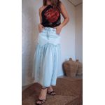 Saia Midi Jeans Pala Curva Franzida Estampado