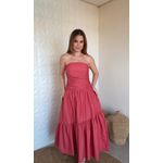 Vestido Sem Alça Franzido Vermelho Estampado