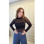 Blusa Manga Longa Renda Lari Preto