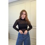 Blusa Manga Longa Renda Lari Preto