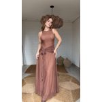 Vestido Cropped Amarração Tule Marrom