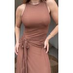 Vestido Cropped Amarração Tule Marrom