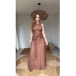 Vestido Cropped Amarração Tule Marrom