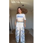 Calça Pantalona Laura Off White Estampado
