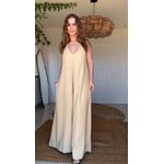 Macacão Frente Única Pantalona Bege 