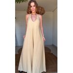 Macacão Frente Única Pantalona Bege 