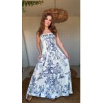 Vestido Midi Alcinha Cordas E Aves Estampado