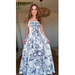 Vestido Midi Alcinha Cordas E Aves Estampado