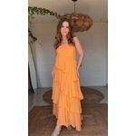 Vestido Sem Alça Babados Irregulares Laranja