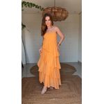 Vestido Sem Alça Babados Irregulares Laranja